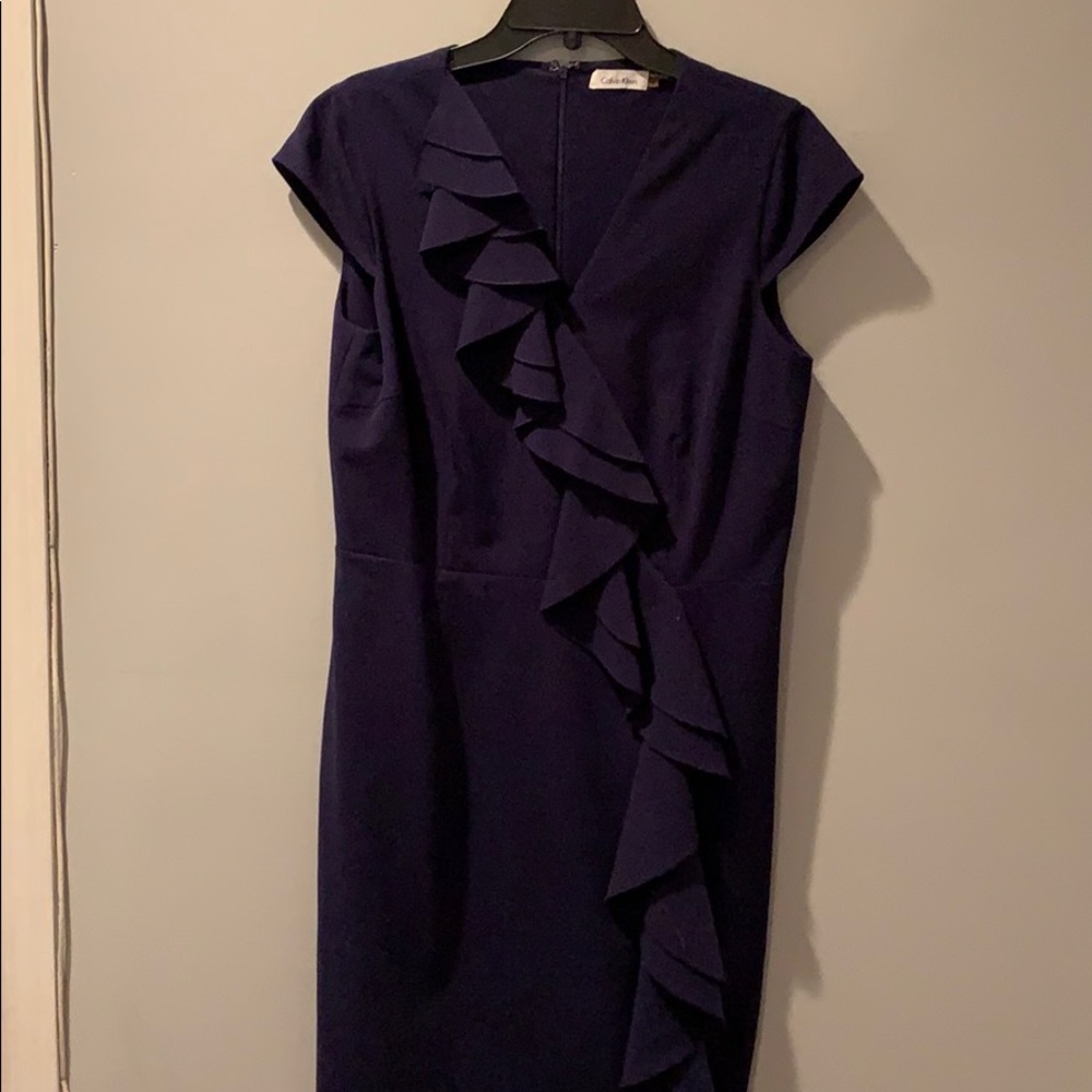 Calvin Klein blue Ruffle dress- great for work!